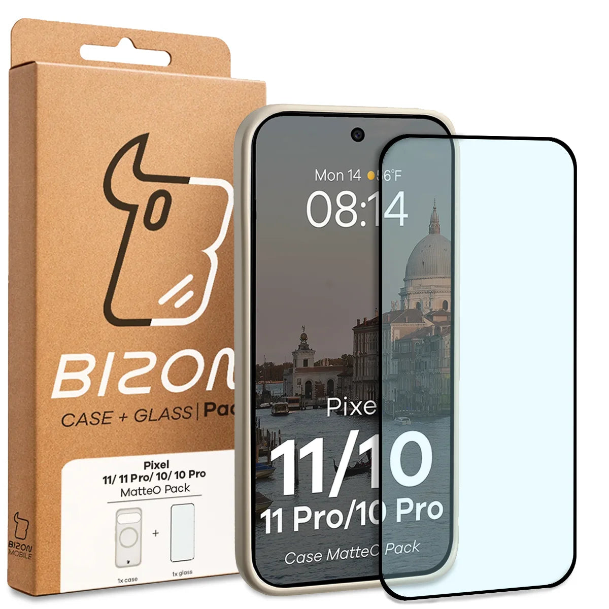 Schutzhülle mit Magnetring + gehärtetem Glas für Google Pixel 11 / 11 Pro / 10 / 10 Pro, Bizon MatteO Pack, Getönt-Beige (9/9)