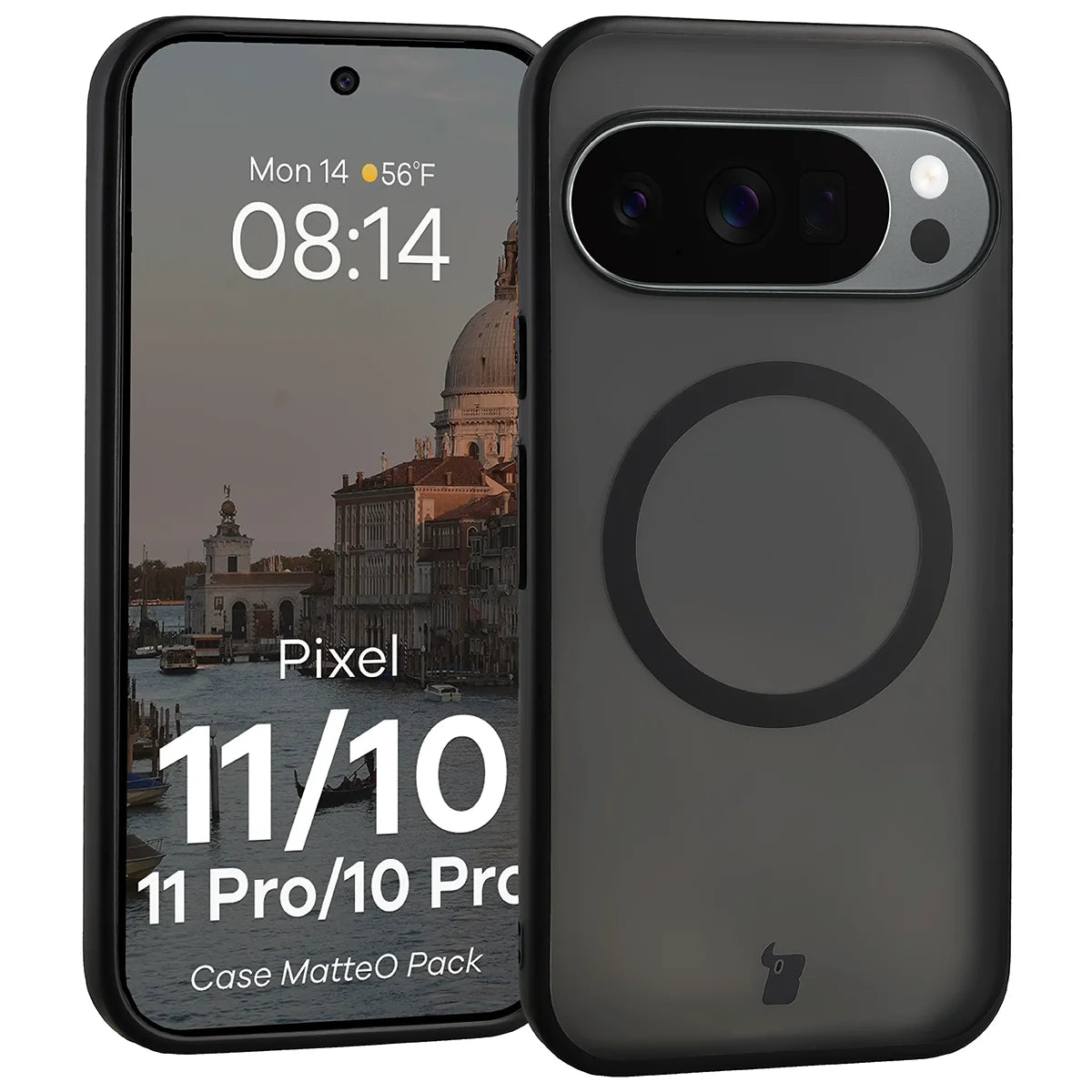 Schutzhülle mit Magnetring + gehärtetem Glas für Google Pixel 11 / 11 Pro / 10 / 10 Pro, Bizon MatteO Pack, Getönt-Schwarz (3/9)