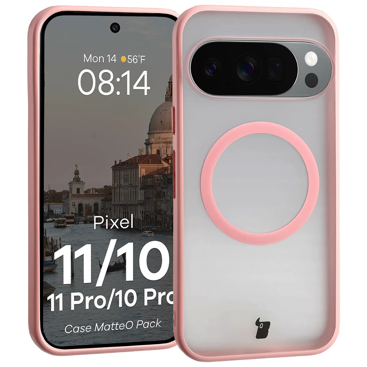 Schutzhülle mit Magnetring + gehärtetem Glas für Google Pixel 11 / 11 Pro / 10 / 10 Pro, Bizon MatteO Pack, Getönt-Hellrosa (3/9)