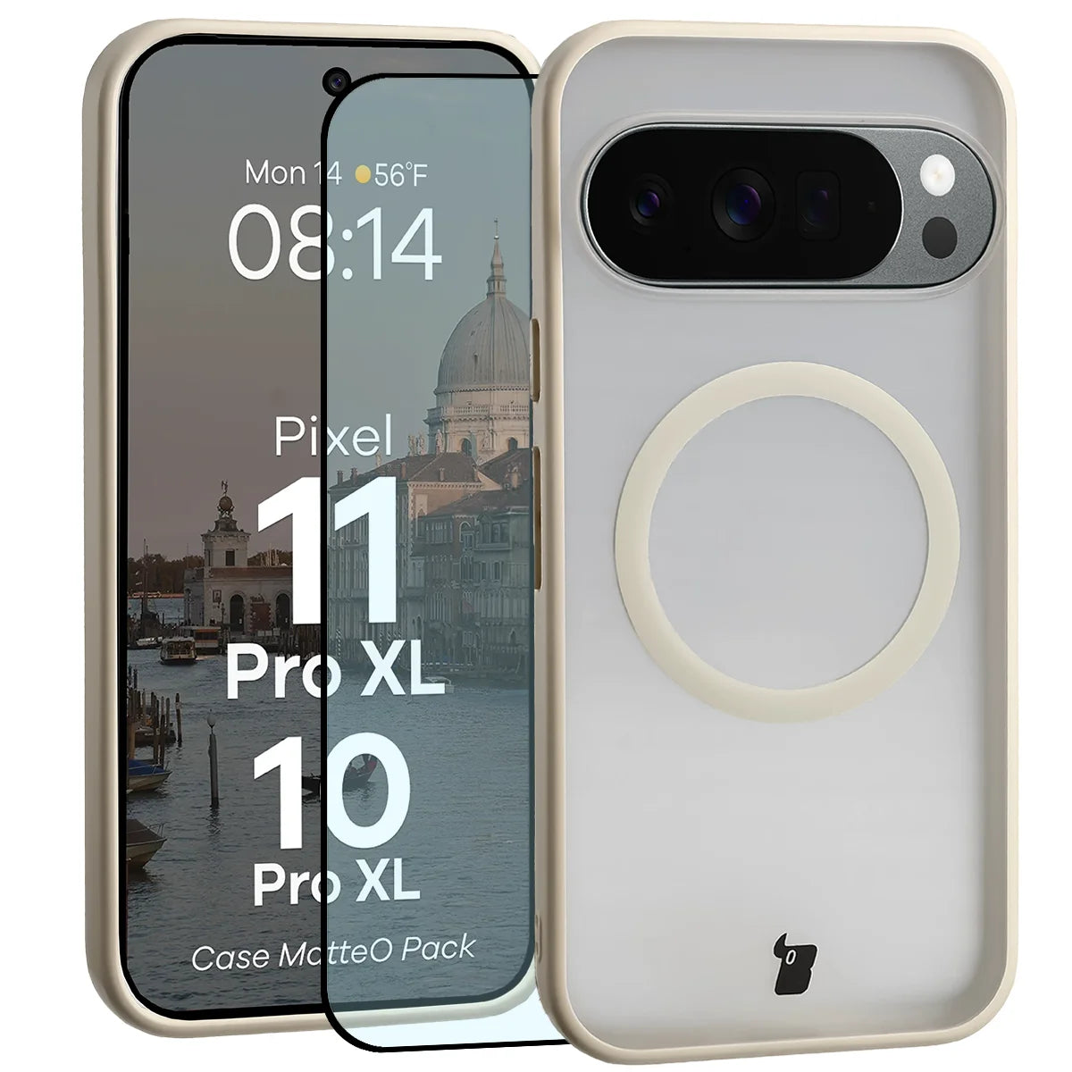 Schutzhülle mit Magnetring + gehärtetem Glas für Google Pixel 11 Pro XL / 10 Pro XL, Bizon MatteO Pack, Getönt-Beige (1/9)