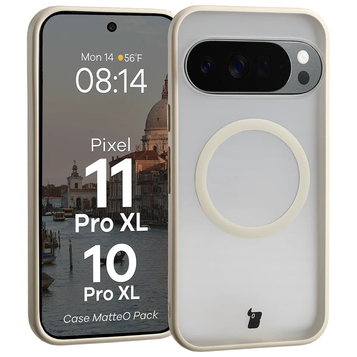 Schutzhülle mit Magnetring + gehärtetem Glas für Google Pixel 11 Pro XL / 10 Pro XL, Bizon MatteO Pack, Getönt-Beige (3/9)