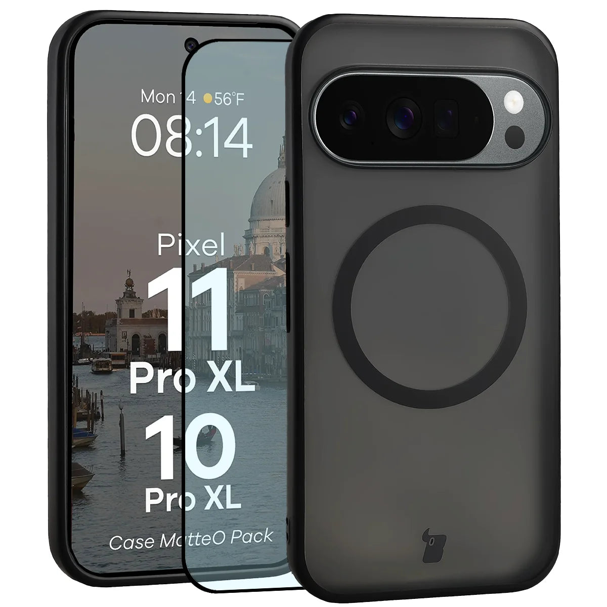 Schutzhülle mit Magnetring + gehärtetem Glas für Google Pixel 11 Pro XL / 10 Pro XL, Bizon MatteO Pack, Getönt-Schwarz (1/9)