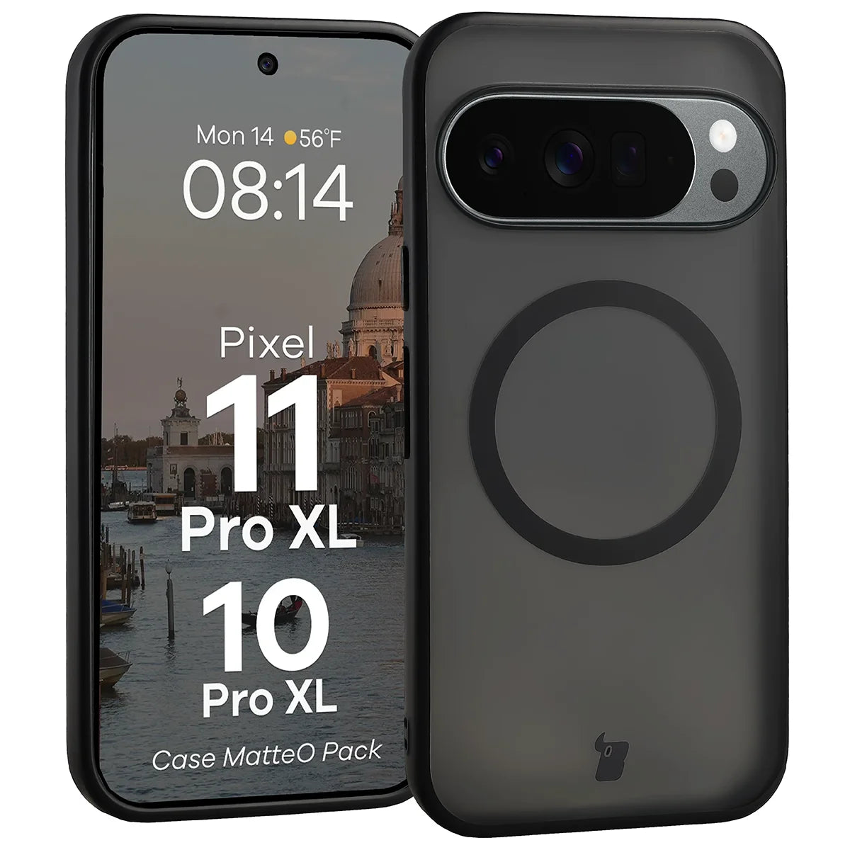 Schutzhülle mit Magnetring + gehärtetem Glas für Google Pixel 11 Pro XL / 10 Pro XL, Bizon MatteO Pack, Getönt-Schwarz (3/9)