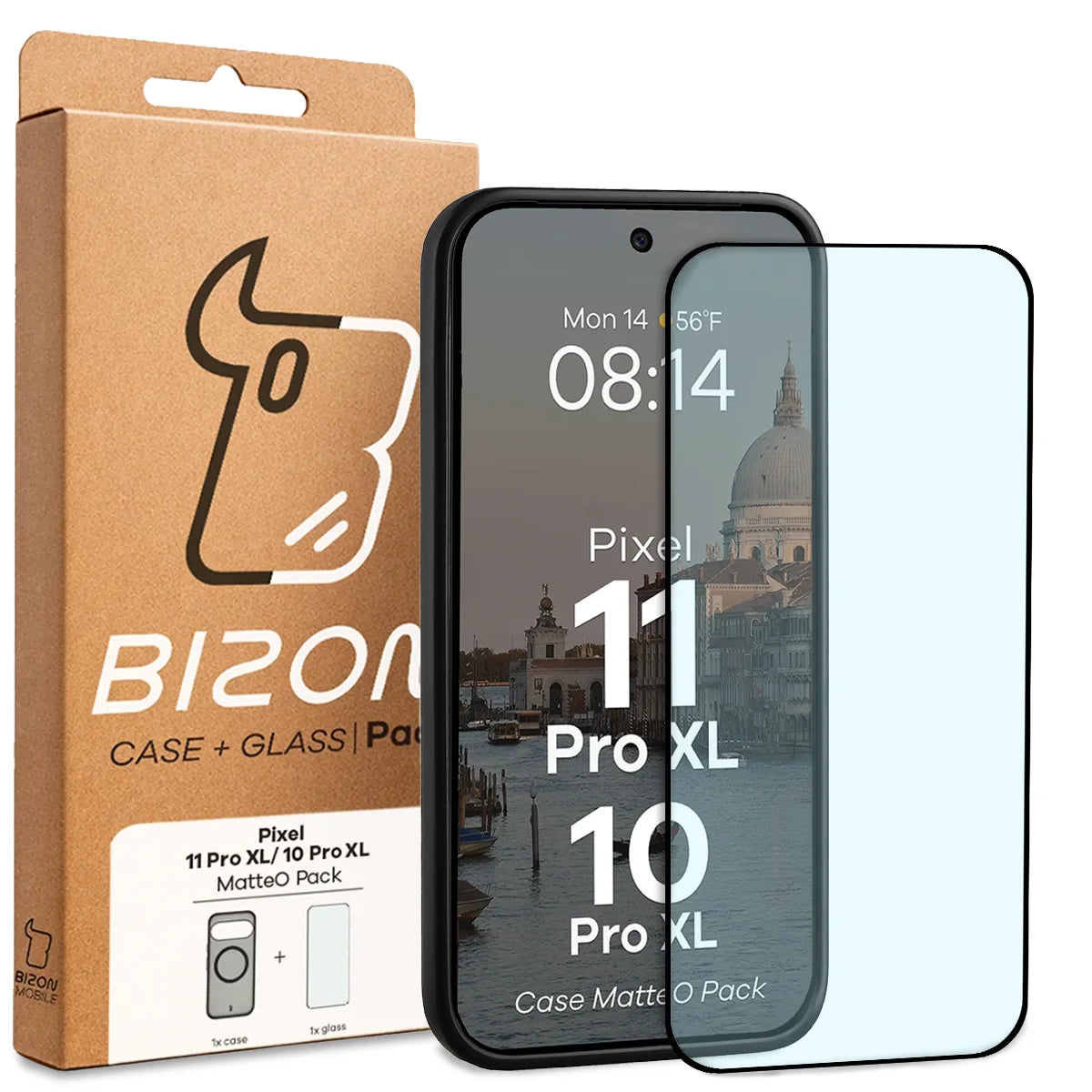 Schutzhülle mit Magnetring + gehärtetem Glas für Google Pixel 11 Pro XL / 10 Pro XL, Bizon MatteO Pack, Getönt-Schwarz (9/9)
