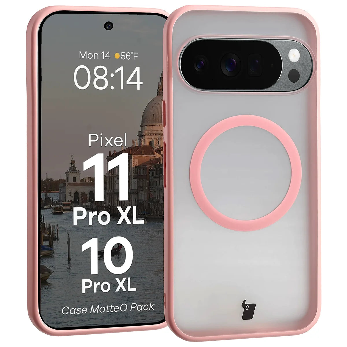 Schutzhülle mit Magnetring + gehärtetem Glas für Google Pixel 11 Pro XL / 10 Pro XL, Bizon MatteO Pack, Getönt-Hellrosa (3/9)