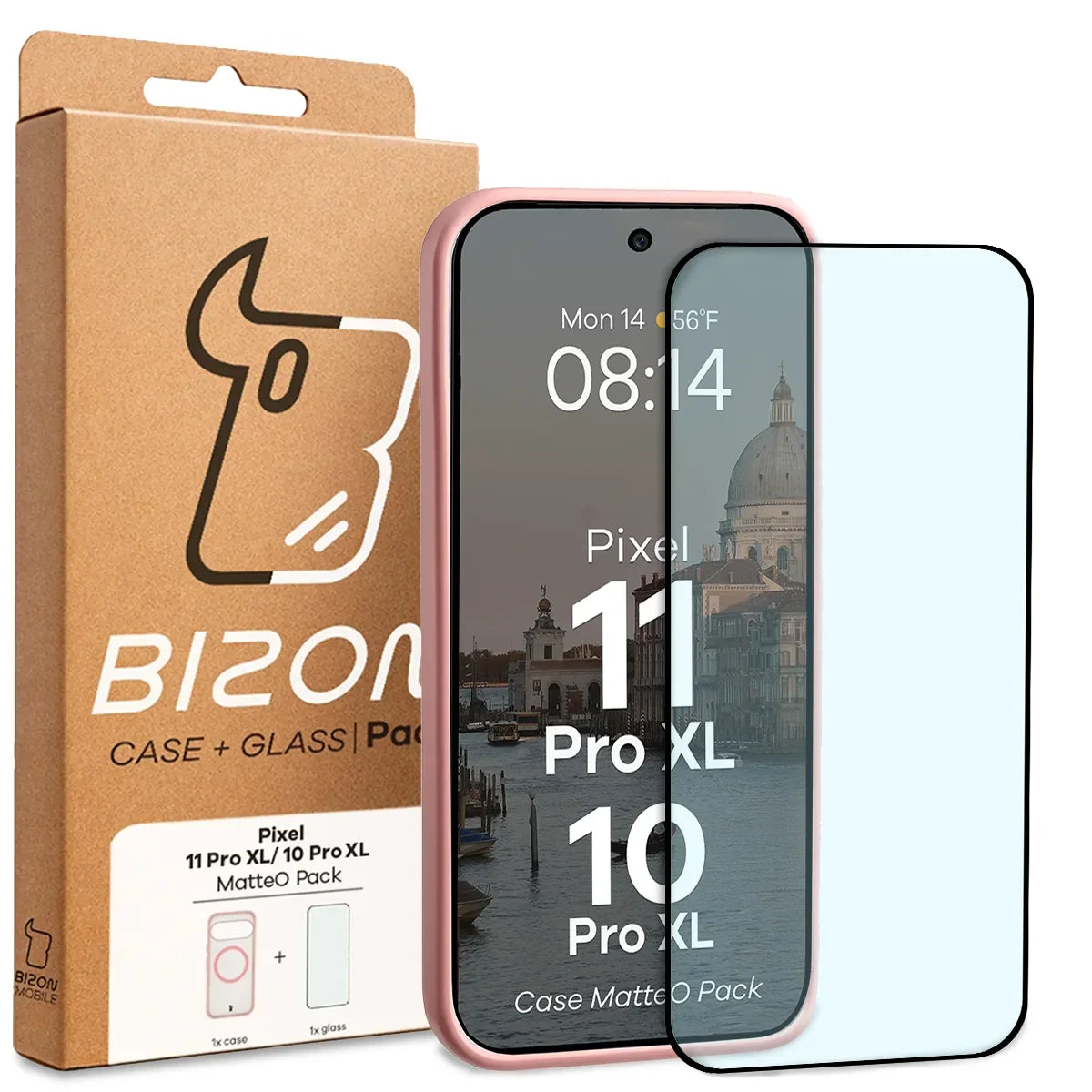 Schutzhülle mit Magnetring + gehärtetem Glas für Google Pixel 11 Pro XL / 10 Pro XL, Bizon MatteO Pack, Getönt-Hellrosa (9/9)