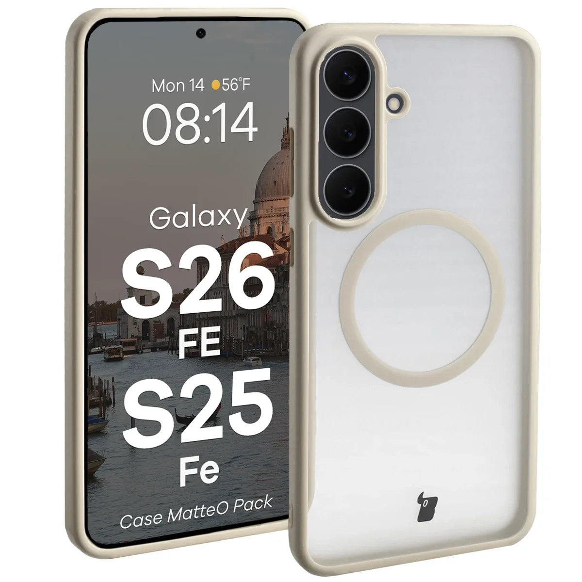 Schutzhülle mit Magnetring + gehärtetem Glas für Galaxy S26 FE / S25 FE, Bizon MatteO Pack, Getönt-Beige (3/9)