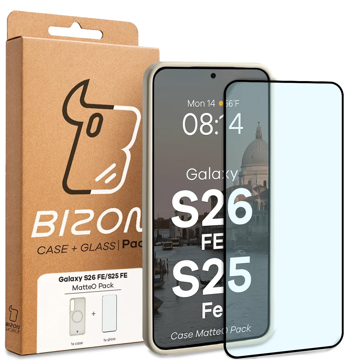 Schutzhülle mit Magnetring + gehärtetem Glas für Galaxy S26 FE / S25 FE, Bizon MatteO Pack, Getönt-Beige (9/9)