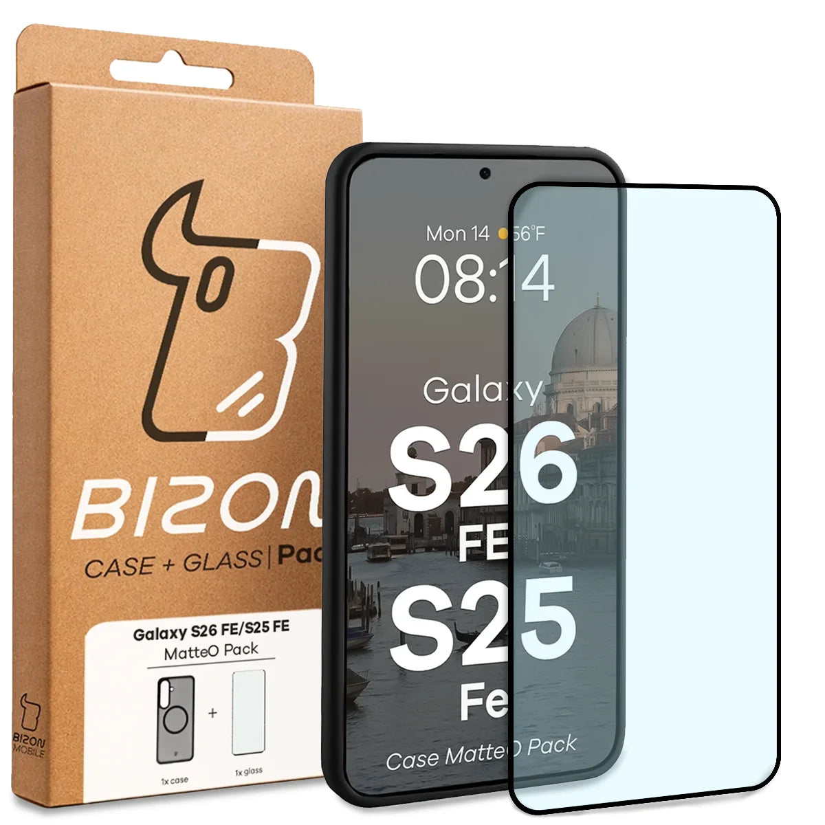 Schutzhülle mit Magnetring + gehärtetem Glas für Galaxy S26 FE / S25 FE, Bizon MatteO Pack, Getönt-Schwarz (9/9)