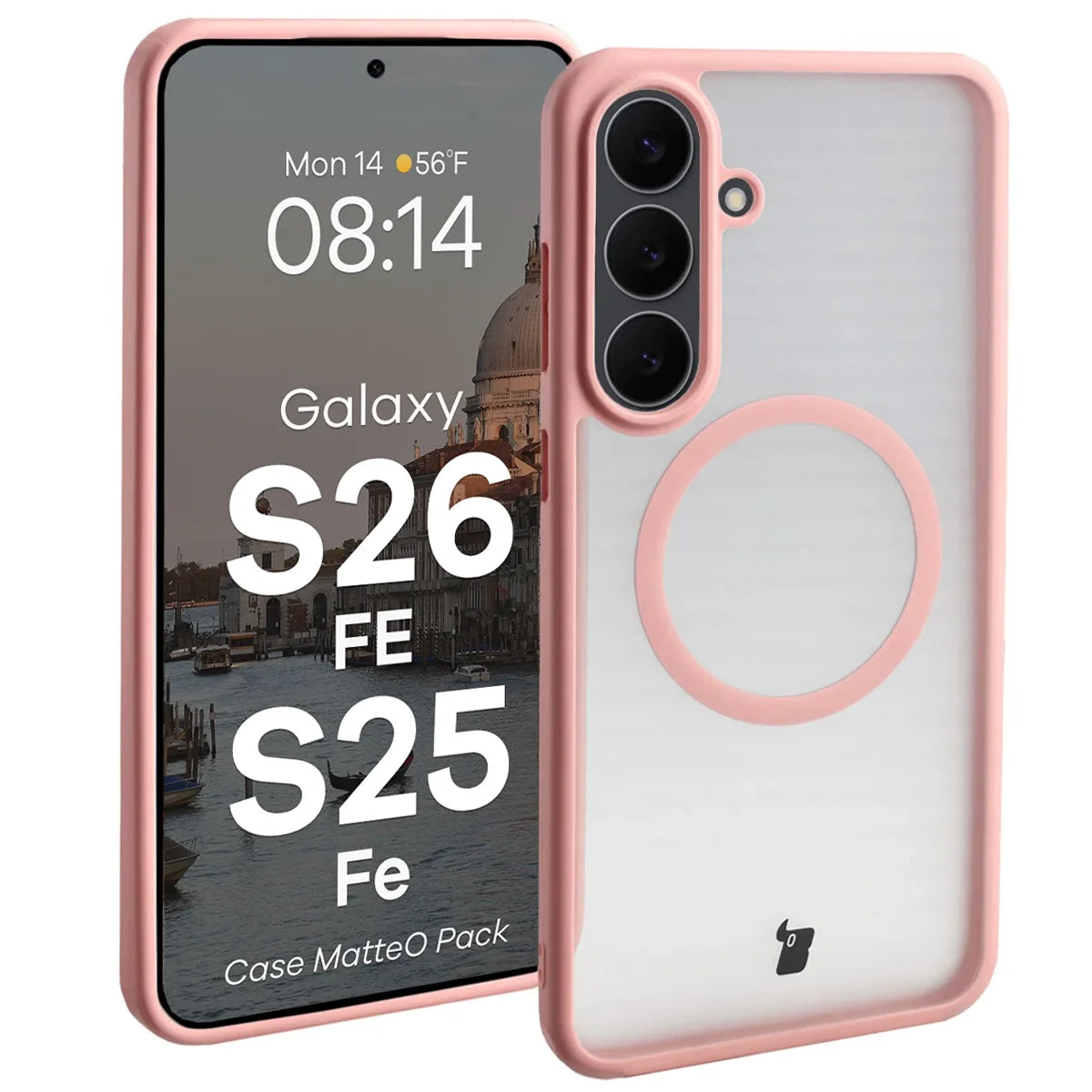 Schutzhülle mit Magnetring + gehärtetem Glas für Galaxy S26 FE / S25 FE, Bizon MatteO Pack, Getönt-Hellrosa (3/9)