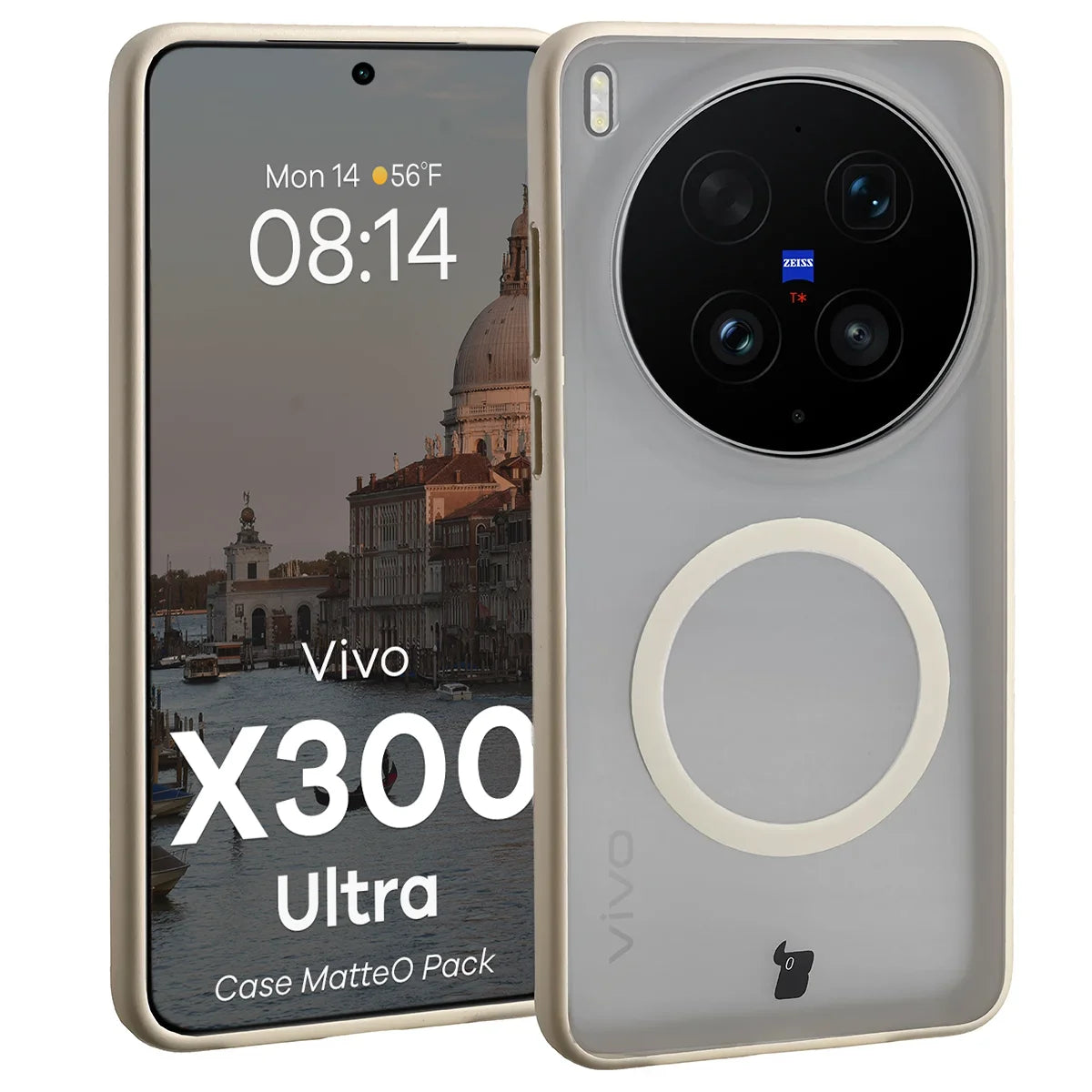 Schutzhülle mit Magnetring + gehärtetem Glas für Vivo X300 Ultra, Bizon MatteO Pack, Getönt-Beige