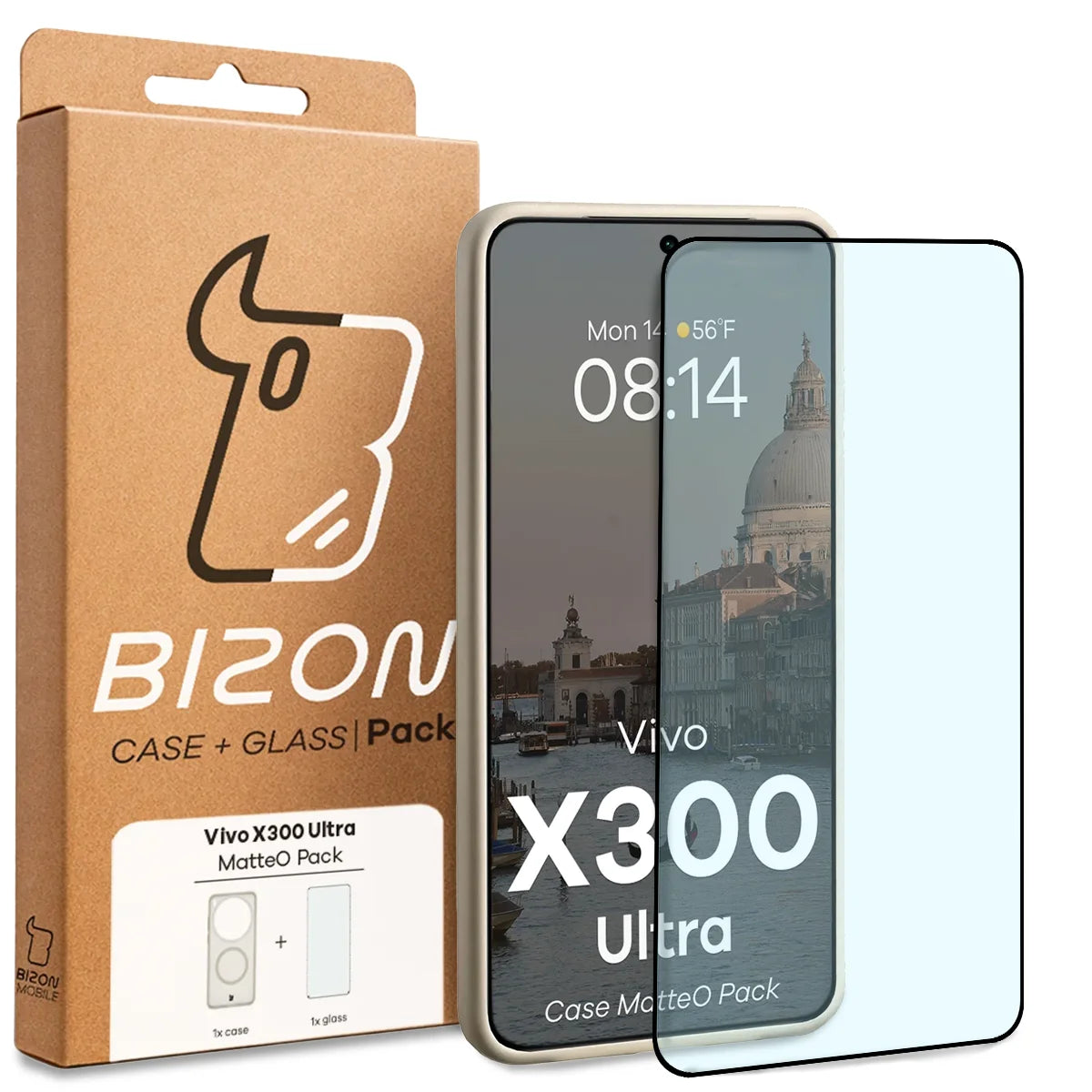 Schutzhülle mit Magnetring + gehärtetem Glas für Vivo X300 Ultra, Bizon MatteO Pack, Getönt-Beige