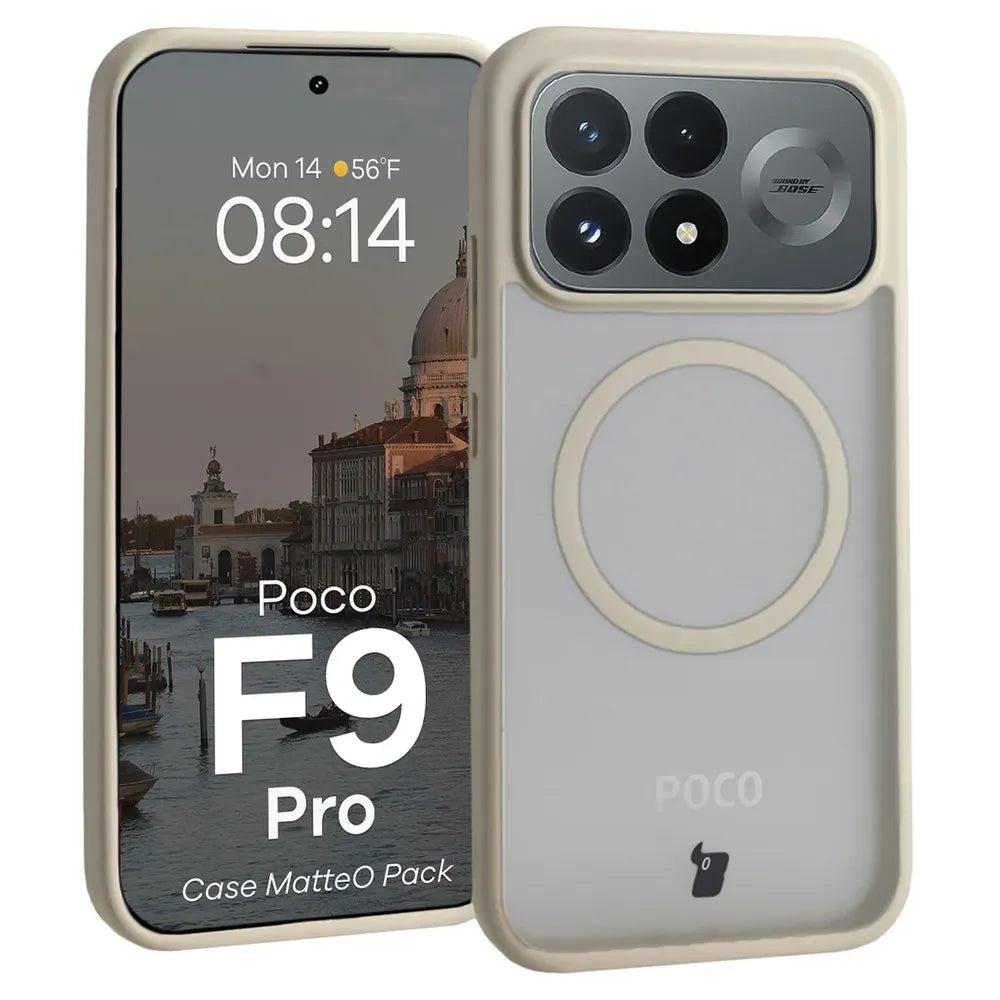 Handyhülle mit Magnetring + gehärtetem Glas für Xiaomi POCO F9 Pro, Bizon MatteO Pack, Getönt-Beige (3/9)