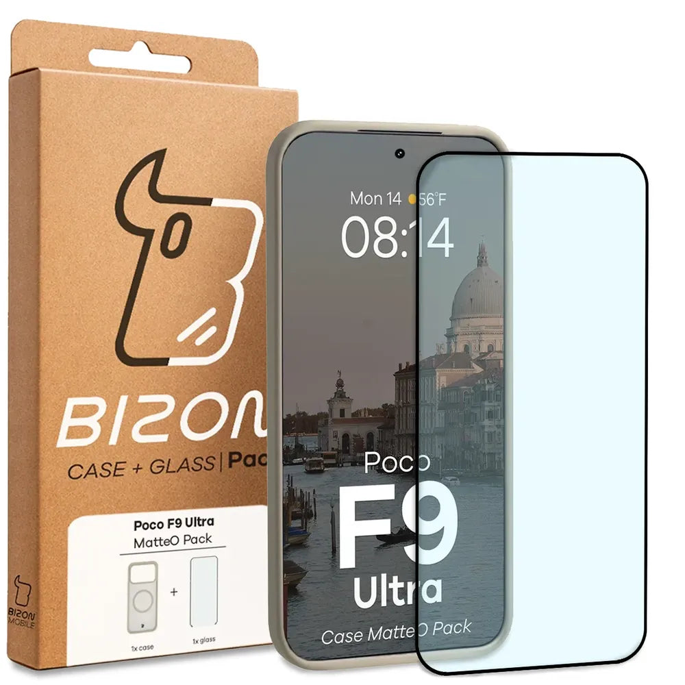 Handyhülle mit Magnetring + gehärtetem Glas für Xiaomi POCO F9 Ultra, Bizon MatteO Pack, Getönt-Beige (9/9)