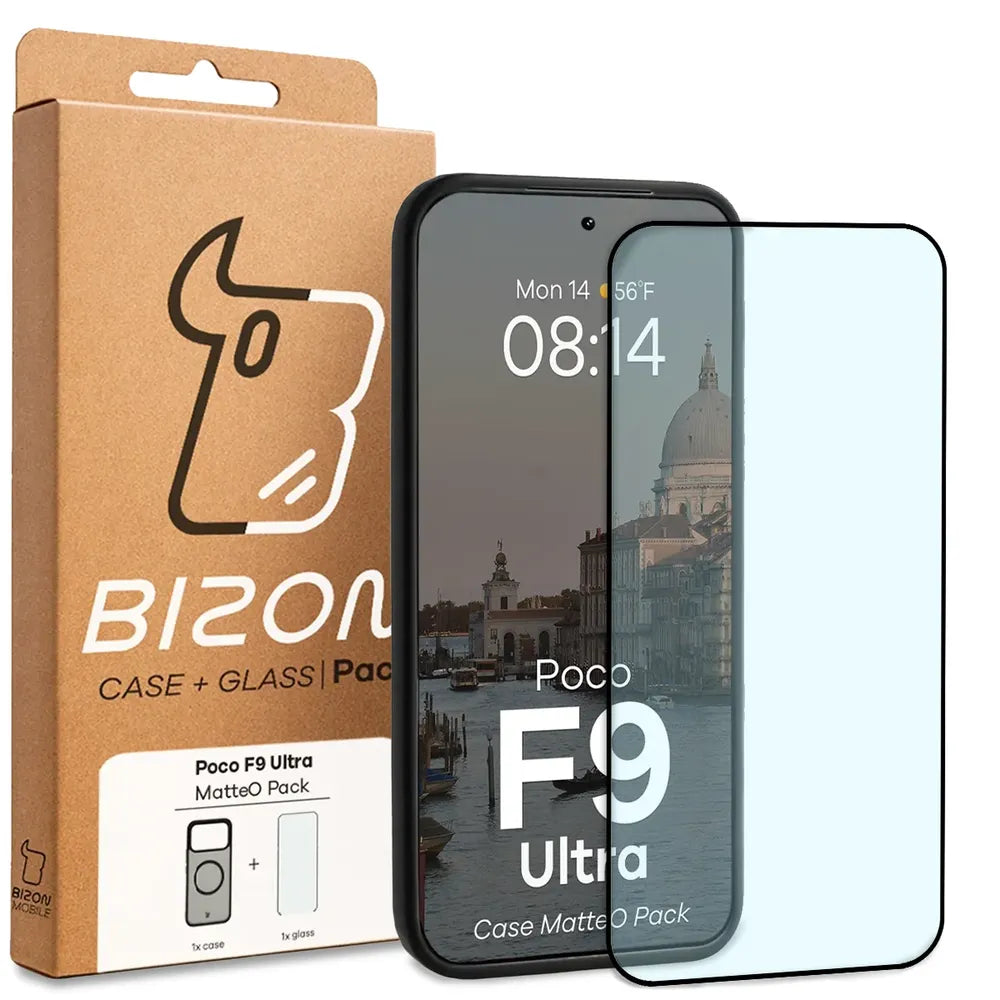 Handyhülle mit Magnetring + gehärtetem Glas für Xiaomi POCO F9 Ultra, Bizon MatteO Pack, Getönt-Schwarz (9/9)