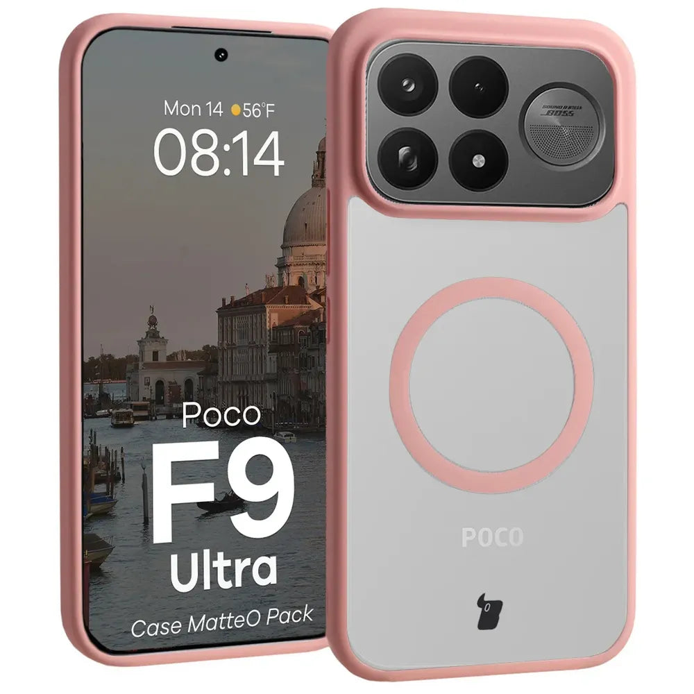 Handyhülle mit Magnetring + gehärtetem Glas für Xiaomi POCO F9 Ultra, Bizon MatteO Pack, Getönt-Hellrosa (3/9)