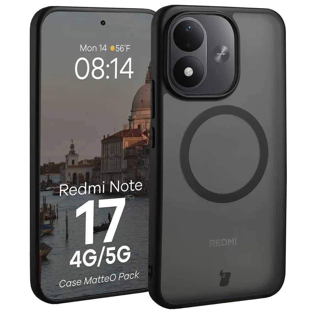 Handyhülle mit Magnetring + gehärtetem Glas für Xiaomi Redmi Note 17 4G/5G, Bizon MatteO Pack, Getönt-Schwarz (3/9)