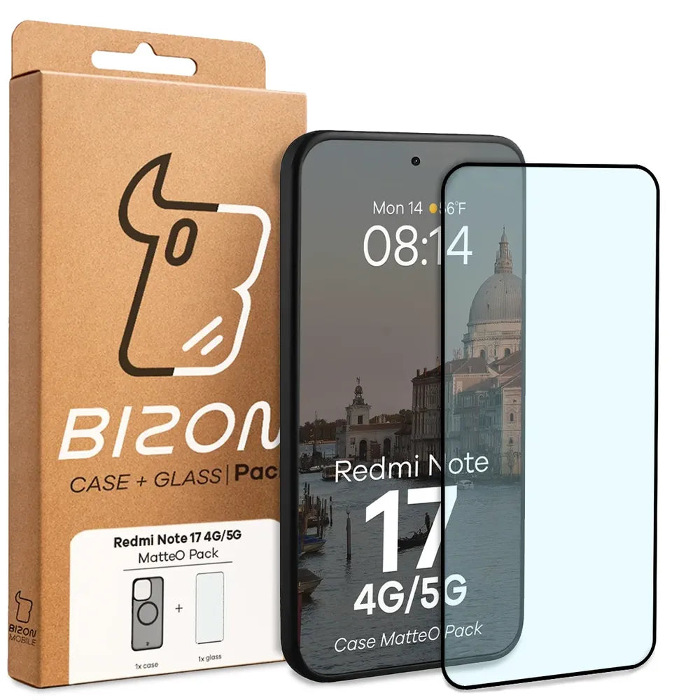 Handyhülle mit Magnetring + gehärtetem Glas für Xiaomi Redmi Note 17 4G/5G, Bizon MatteO Pack, Getönt-Schwarz (9/9)