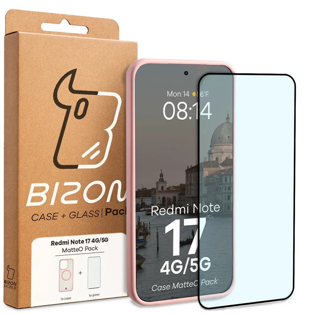 Handyhülle mit Magnetring + gehärtetem Glas für Xiaomi Redmi Note 17 4G/5G, Bizon MatteO Pack, Getönt-Hellrosa (9/9)