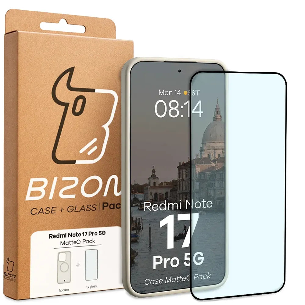 Handyhülle mit Magnetring + gehärtetem Glas für Xiaomi Redmi Note 17 Pro 5G, Bizon MatteO Pack, Getönt-Beige (9/9)