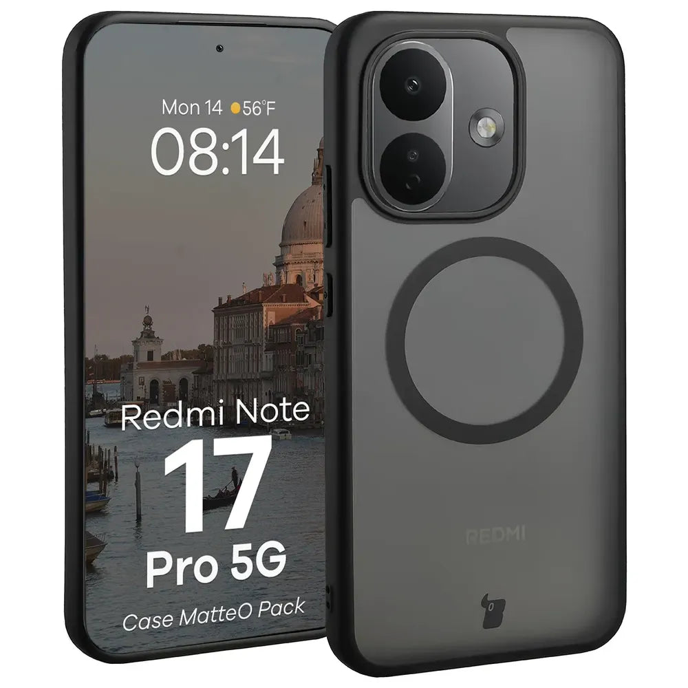 Handyhülle mit Magnetring + gehärtetem Glas für Xiaomi Redmi Note 17 Pro 5G, Bizon MatteO Pack, Getönt-Schwarz (3/9)
