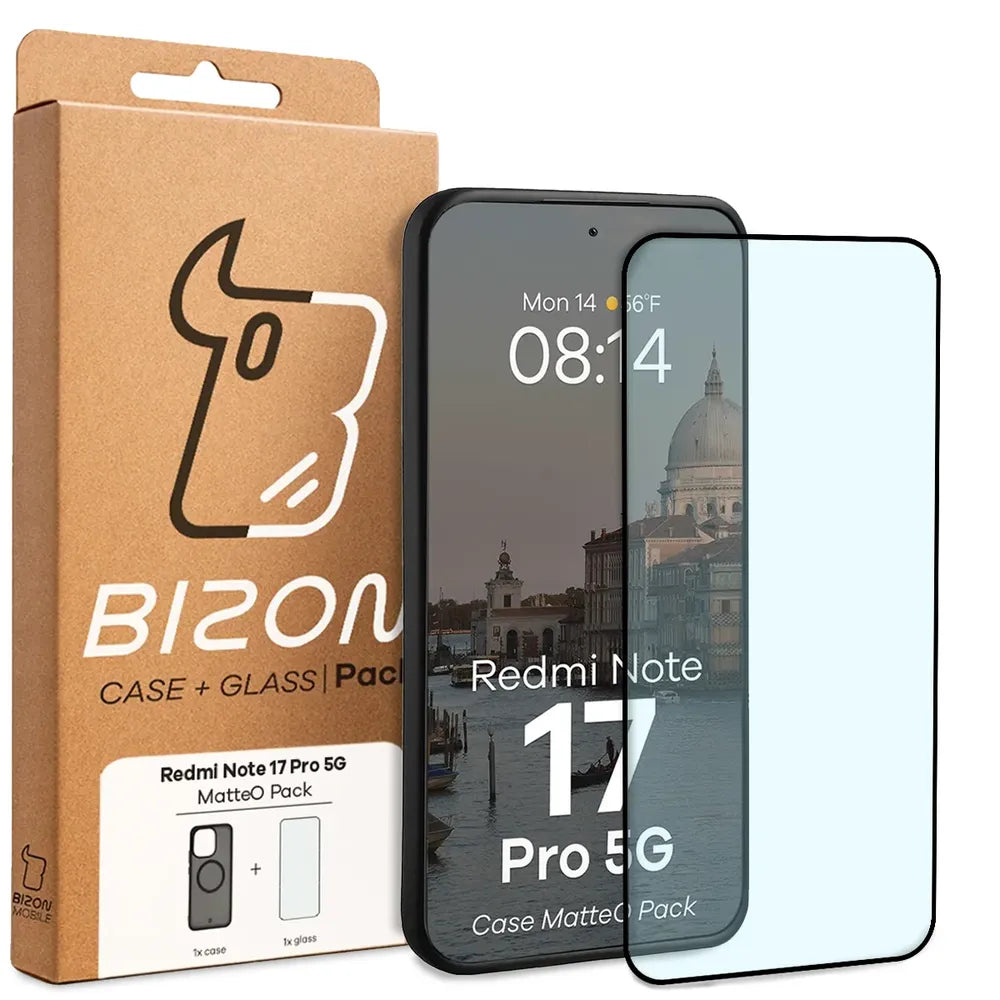 Handyhülle mit Magnetring + gehärtetem Glas für Xiaomi Redmi Note 17 Pro 5G, Bizon MatteO Pack, Getönt-Schwarz (9/9)