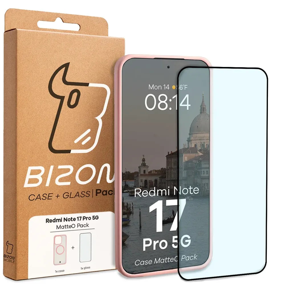 Handyhülle mit Magnetring + gehärtetem Glas für Xiaomi Redmi Note 17 Pro 5G, Bizon MatteO Pack, Getönt-Hellrosa (9/9)