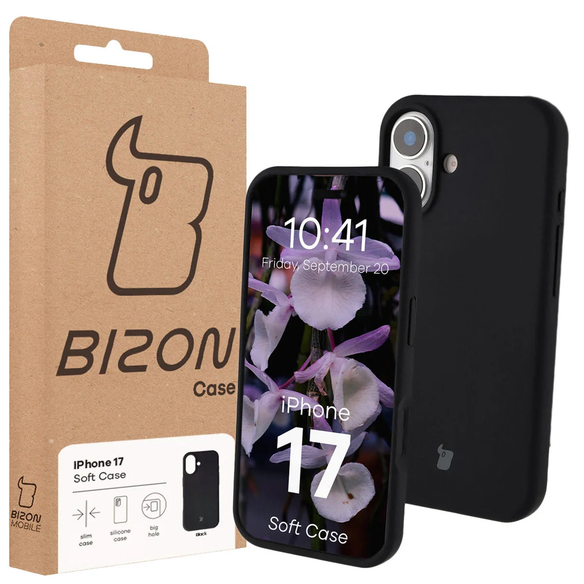 Silikon Handyhülle für iPhone 17, Bizon Soft Case, Schwarz