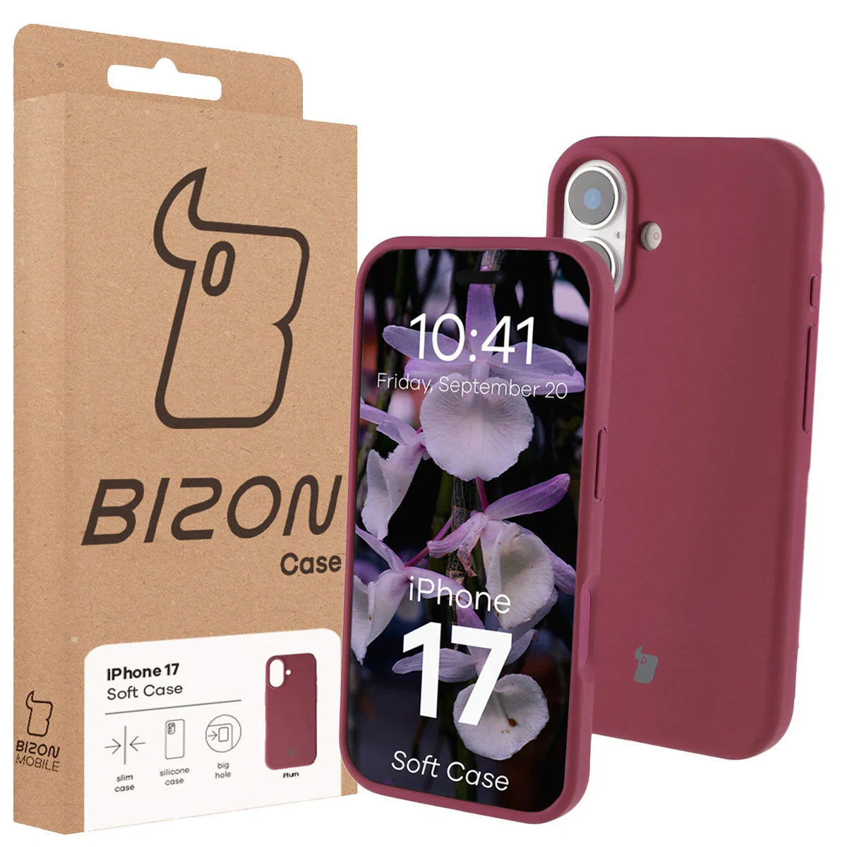 Silikon Handyhülle für iPhone 17, Bizon Soft Case, Pflaumenfarbe