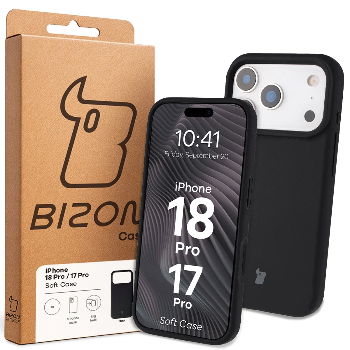 Silikon Handyhülle für iPhone 17 Pro, Bizon Soft Case, Schwarz