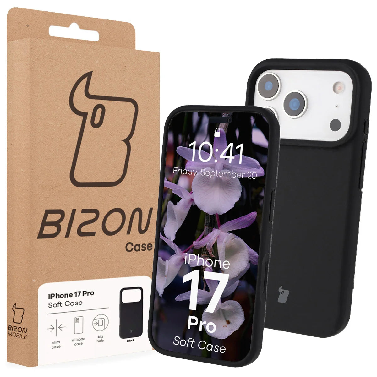Silikon Handyhülle für iPhone 17 Pro, Bizon Soft Case, Schwarz