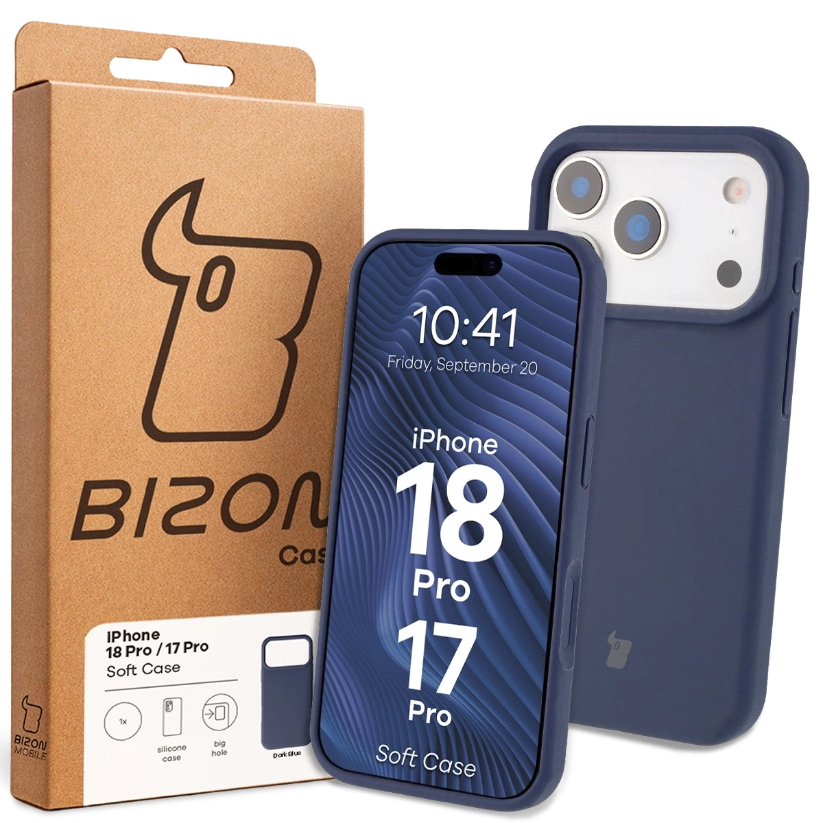 Silikon Handyhülle für iPhone 17 Pro, Bizon Soft Case, Dunkelblau