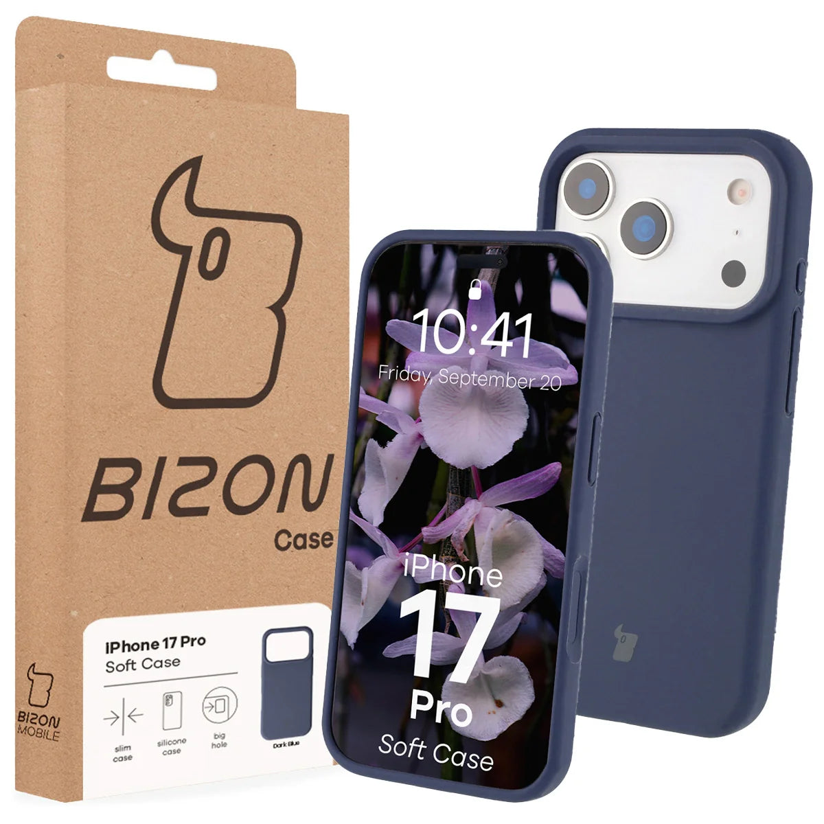 Silikon Handyhülle für iPhone 17 Pro, Bizon Soft Case, Dunkelblau