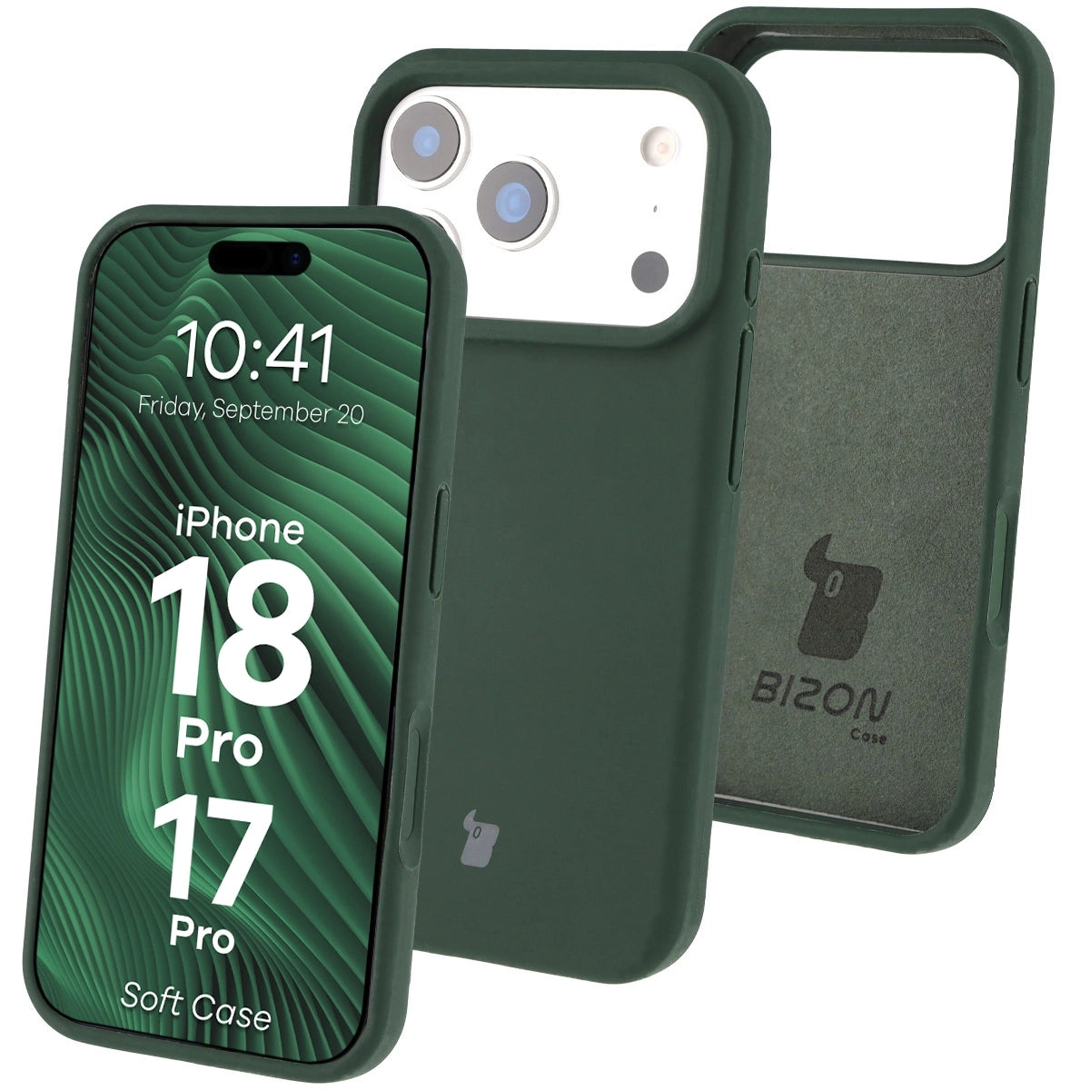 Silikon Handyhülle für iPhone 17 Pro, Bizon Soft Case, Dunkelgrün