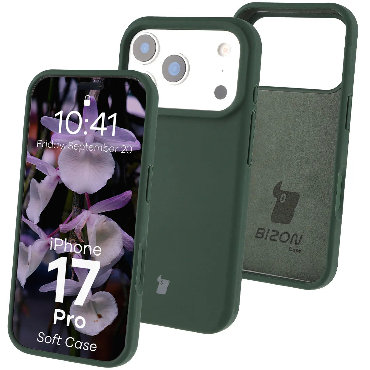 Silikon Handyhülle für iPhone 17 Pro, Bizon Soft Case, Dunkelgrün