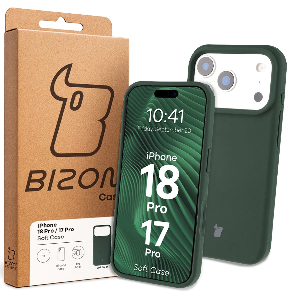 Silikon Handyhülle für iPhone 17 Pro, Bizon Soft Case, Dunkelgrün