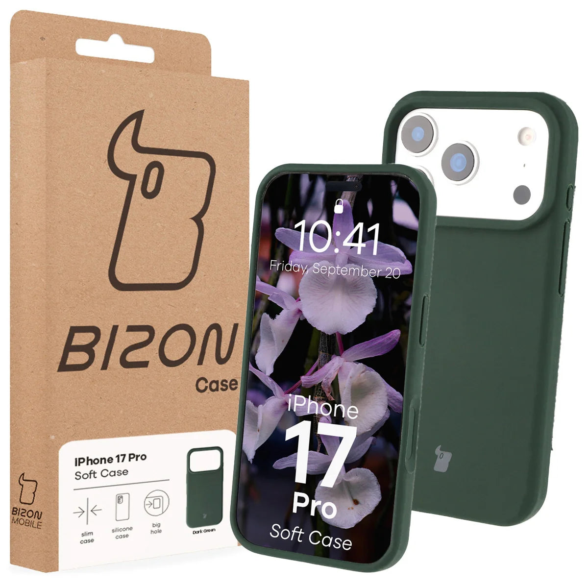 Silikon Handyhülle für iPhone 17 Pro, Bizon Soft Case, Dunkelgrün