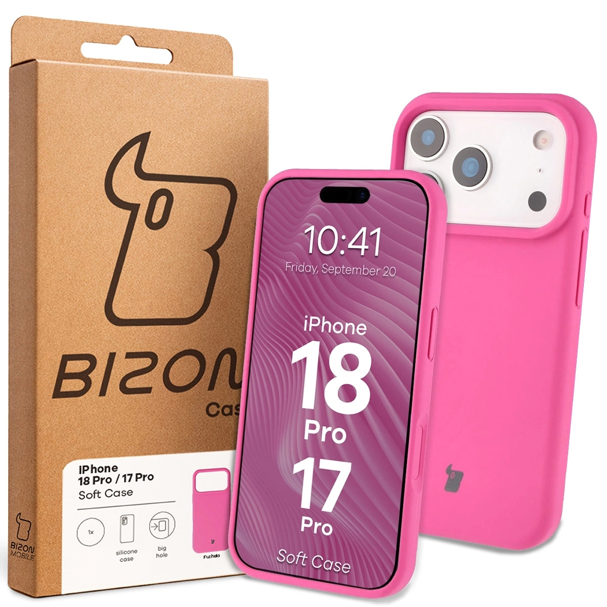 Silikon Handyhülle für iPhone 17 Pro, Bizon Soft Case, Dunkelpink