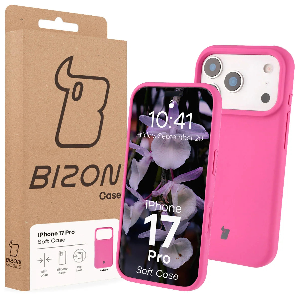 Silikon Handyhülle für iPhone 17 Pro, Bizon Soft Case, Dunkelpink