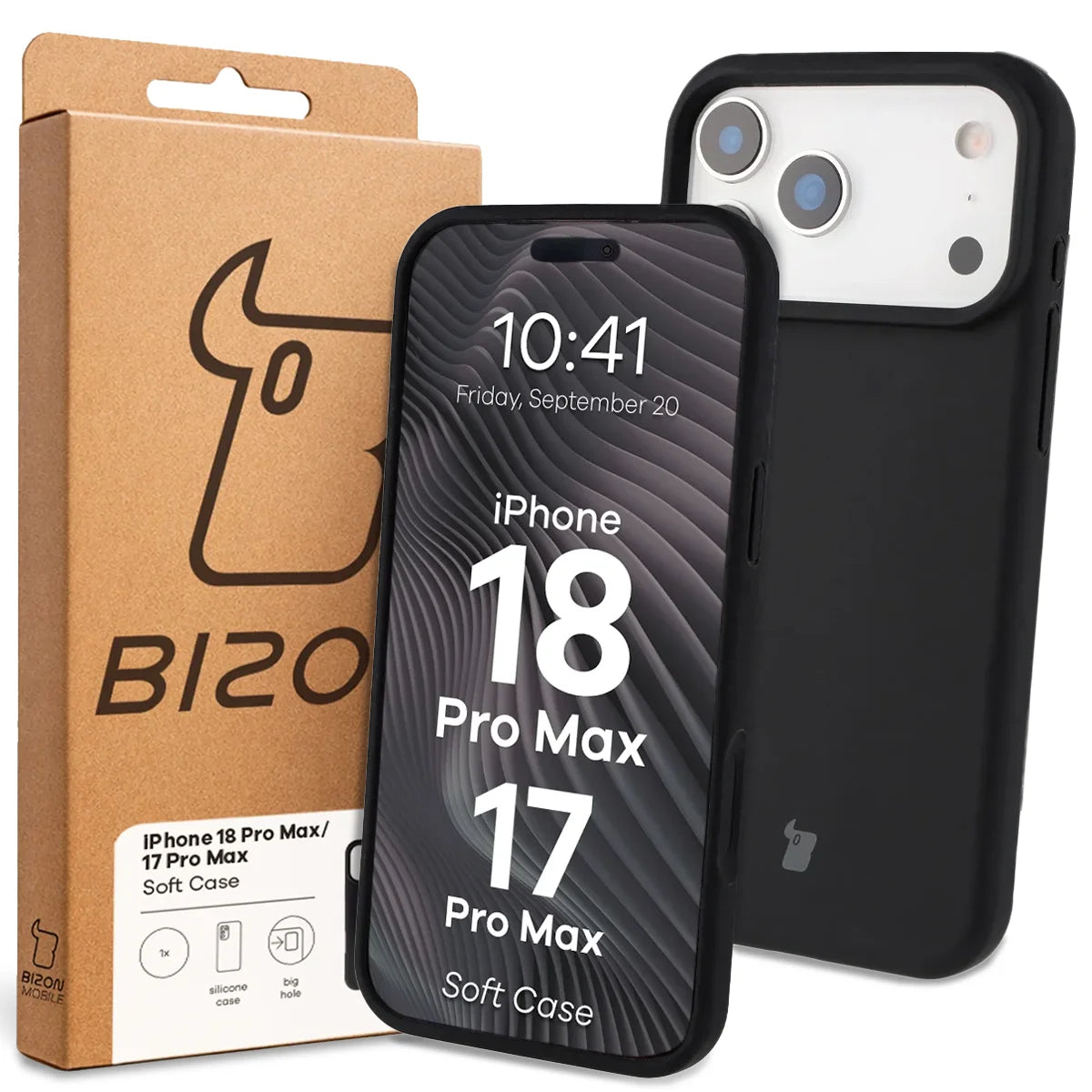 Silikon Handyhülle für iPhone 18 Pro Max / 17 Pro Max, Bizon Soft Case, Schwarz
