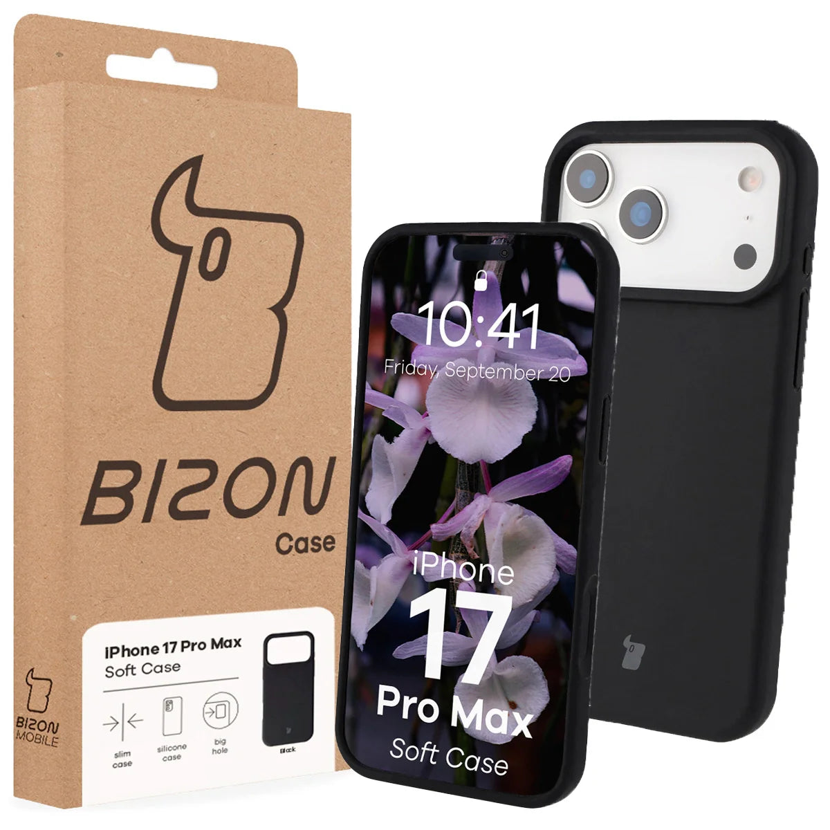 Silikon Handyhülle für iPhone 17 Pro Max, Bizon Soft Case, Schwarz