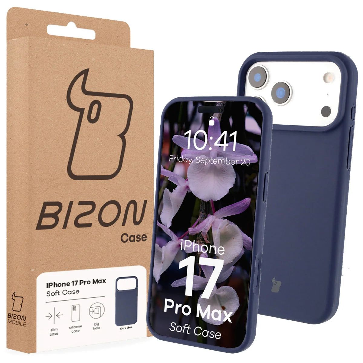 Silikon Handyhülle für iPhone 17 Pro Max, Bizon Soft Case, Dunkelblau