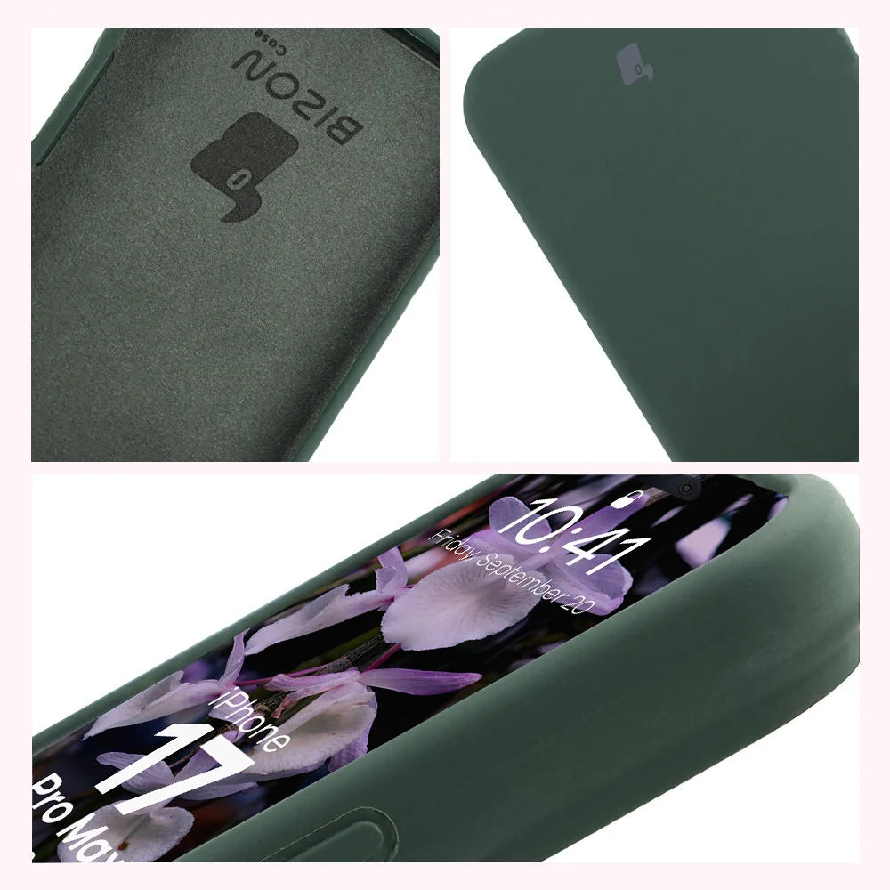 Silikon Handyhülle für iPhone 17 Pro Max, Bizon Soft Case, Dunkelgrün