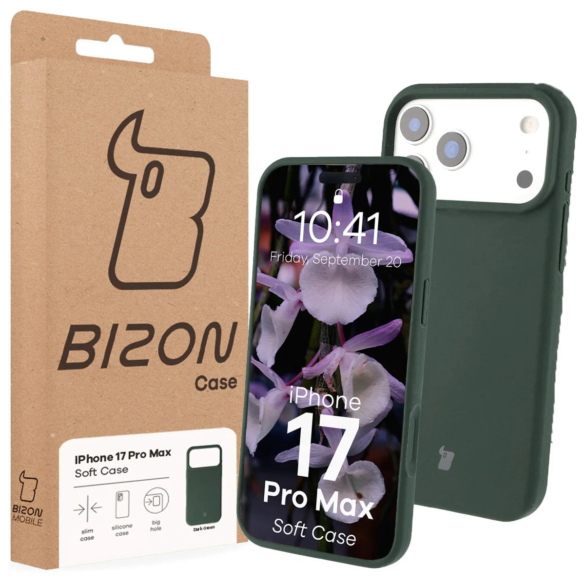 Silikon Handyhülle für iPhone 17 Pro Max, Bizon Soft Case, Dunkelgrün