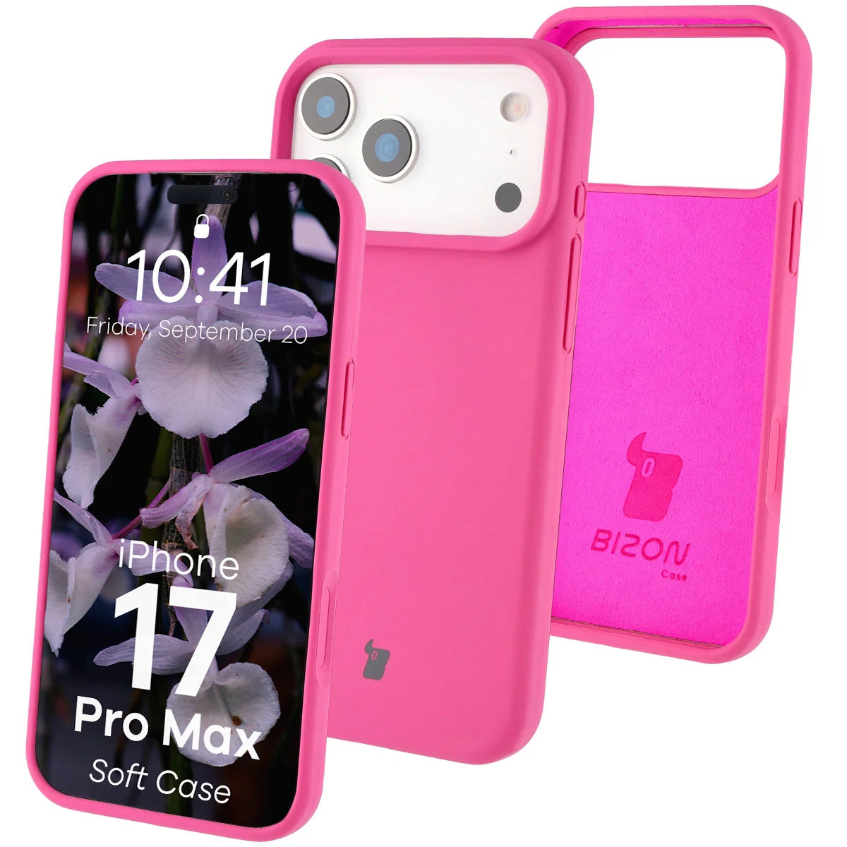 Silikon Handyhülle für iPhone 17 Pro Max, Bizon Soft Case, Dunkelpink
