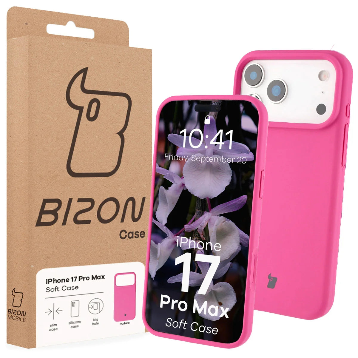 Silikon Handyhülle für iPhone 17 Pro Max, Bizon Soft Case, Dunkelpink