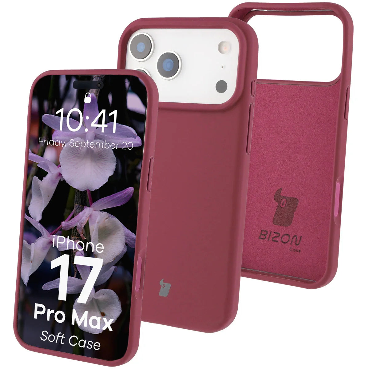 Silikon Handyhülle für iPhone 17 Pro Max, Bizon Soft Case, Pflaumenfarbe