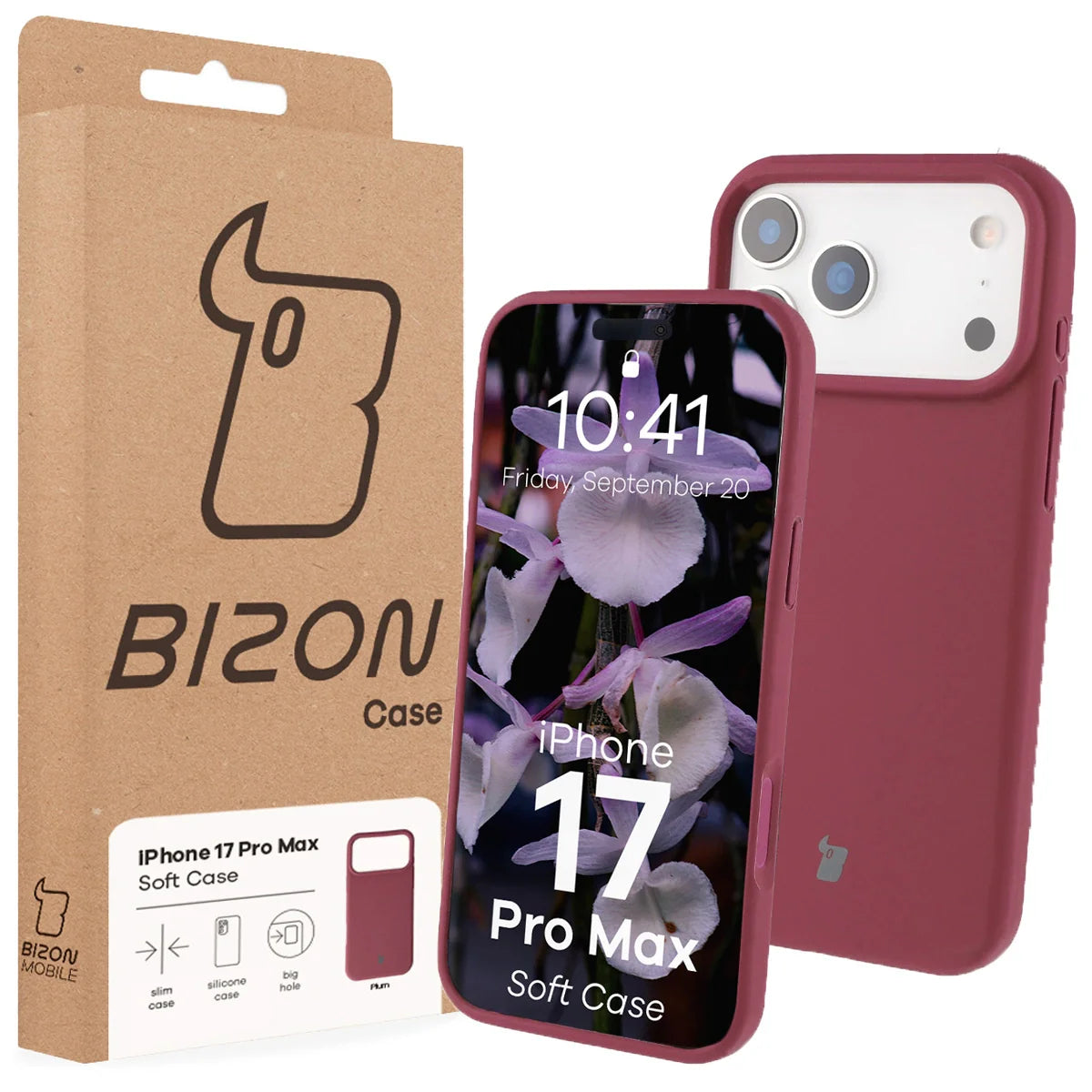 Silikon Handyhülle für iPhone 17 Pro Max, Bizon Soft Case, Pflaumenfarbe
