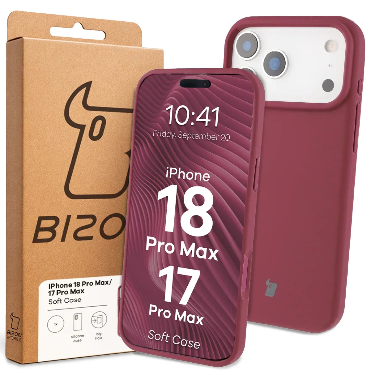 Silikon Handyhülle für iPhone 18 Pro Max / 17 Pro Max, Bizon Soft Case, Pflaumenfarbe