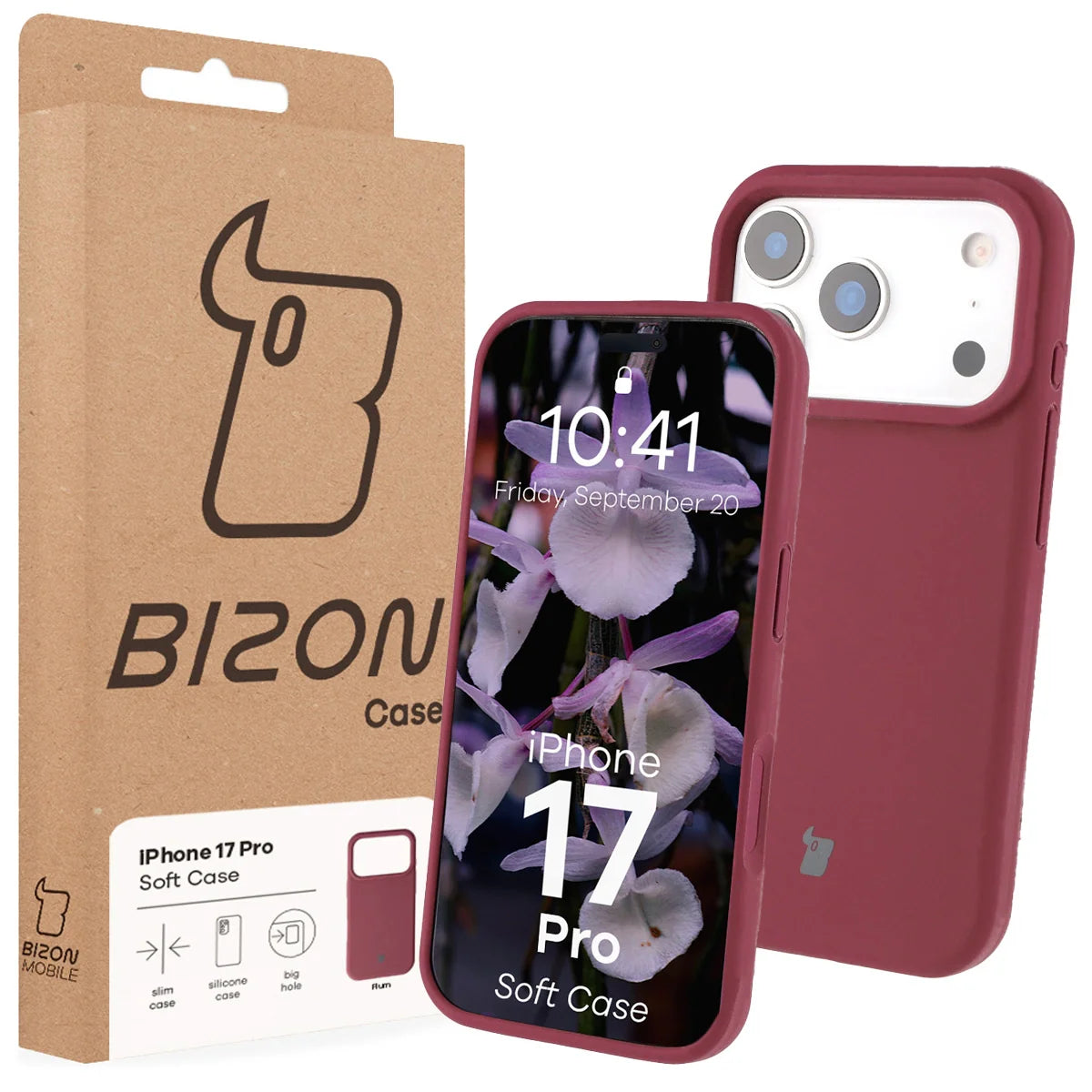 Silikon Handyhülle für iPhone 17 Pro, Bizon Soft Case, Pflaumenfarbe